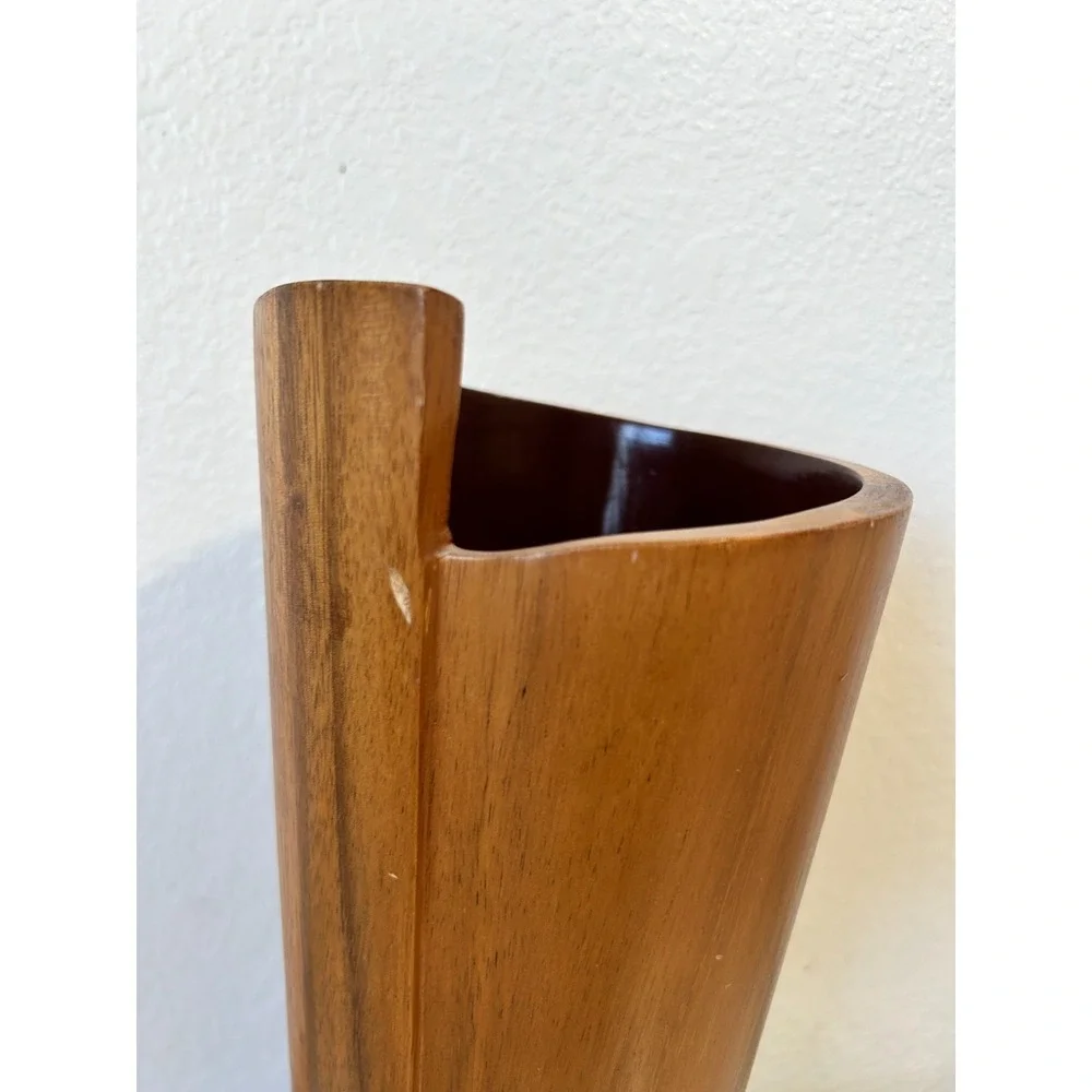 Crate and Barrel Maganda Cylinder Acacia Wood Vase Asymmetrical Design Decor 12